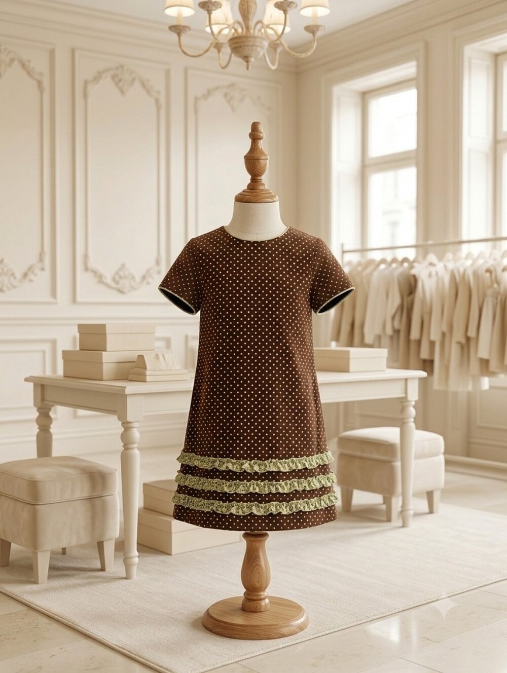 Luli & Me Brown Corduroy Polka Dot Dress Sz 10